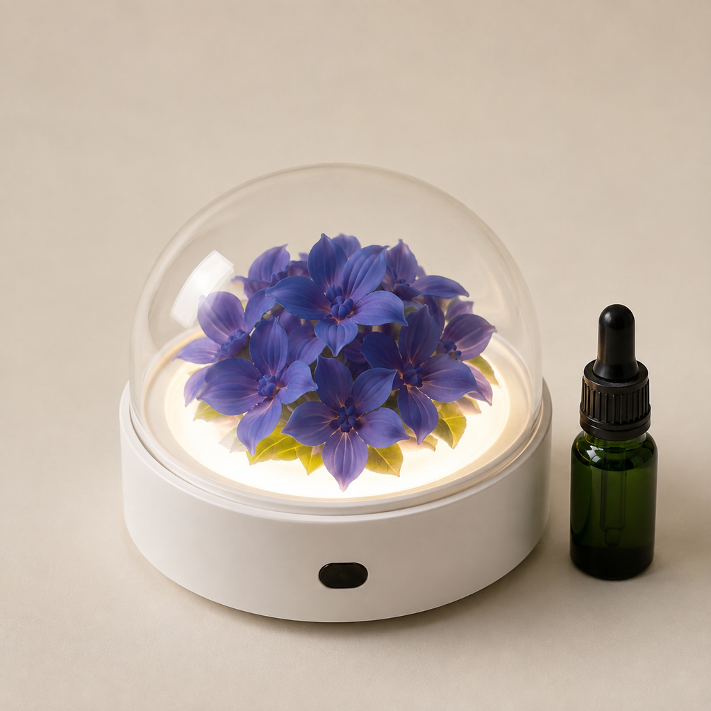Illuminated Porcelain Flower Fragrance Diffuser- Violet Garden