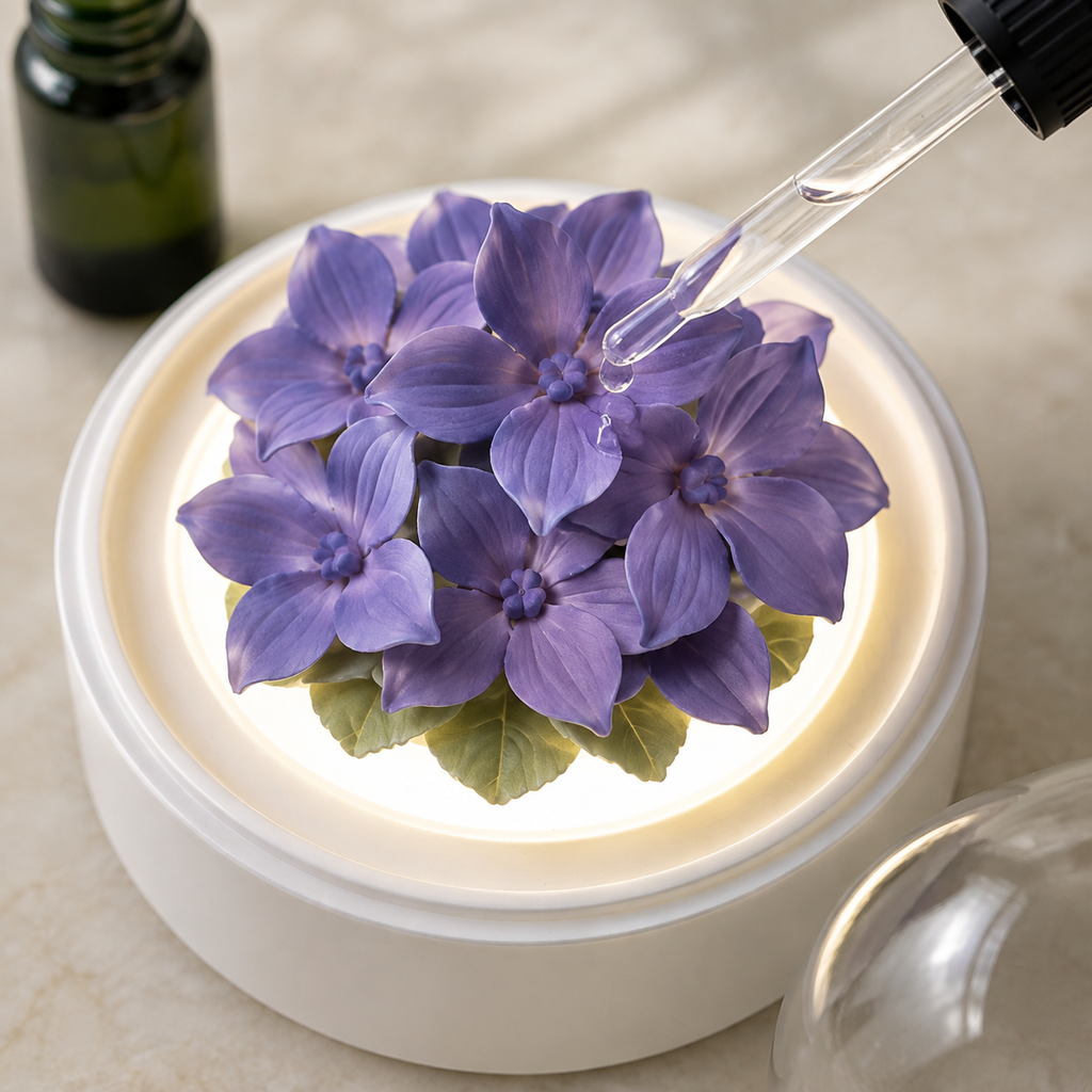 Illuminated Porcelain Flower Fragrance Diffuser- Violet Garden