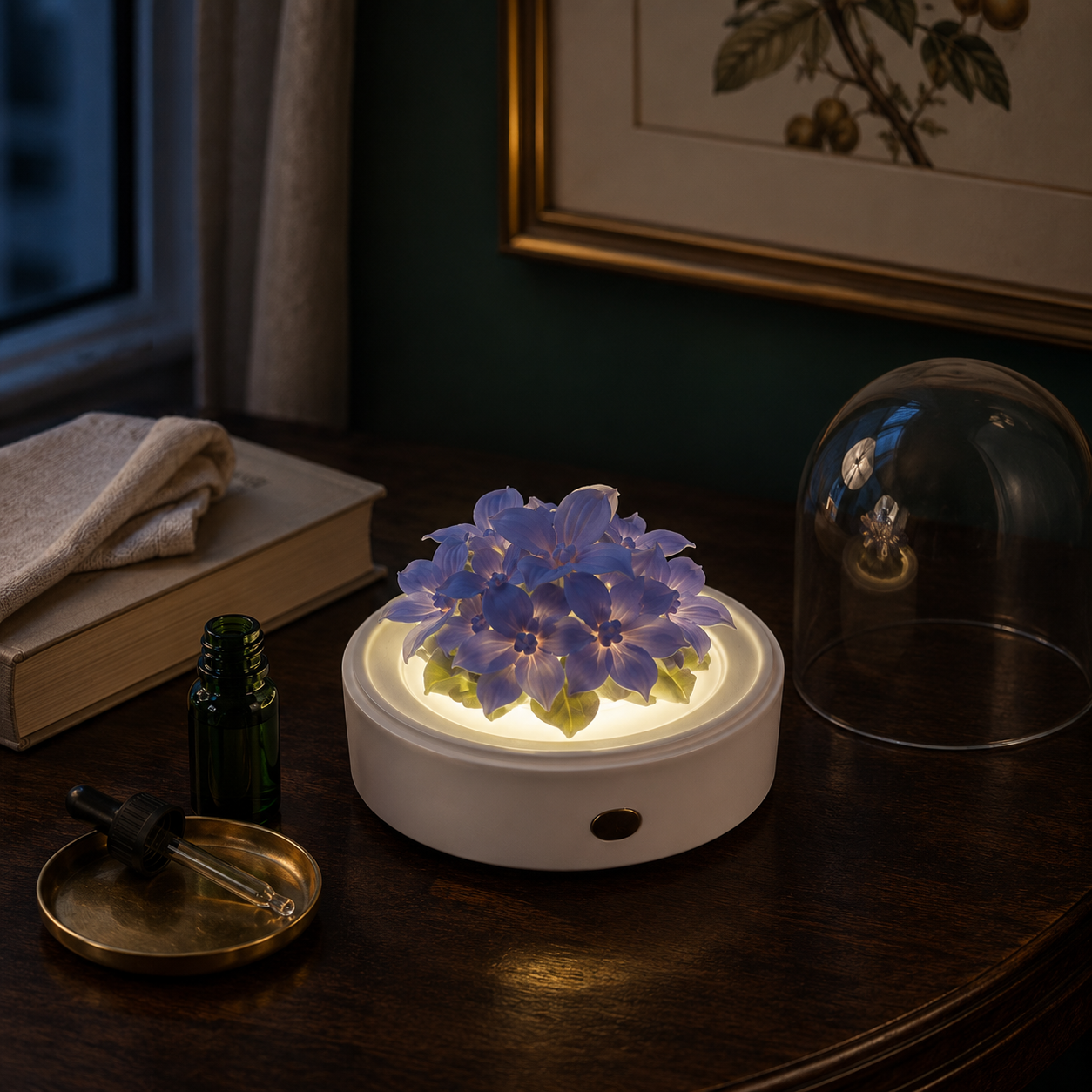 Illuminated Porcelain Flower Fragrance Diffuser- Violet Garden