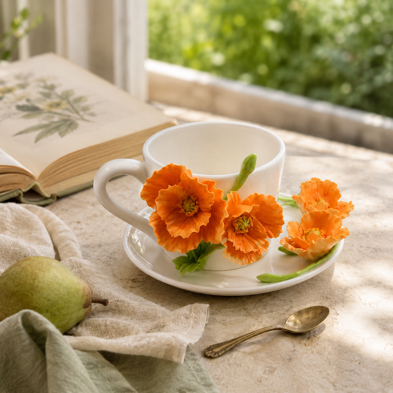 Cup & Saucer- The Orange Poppy Flower