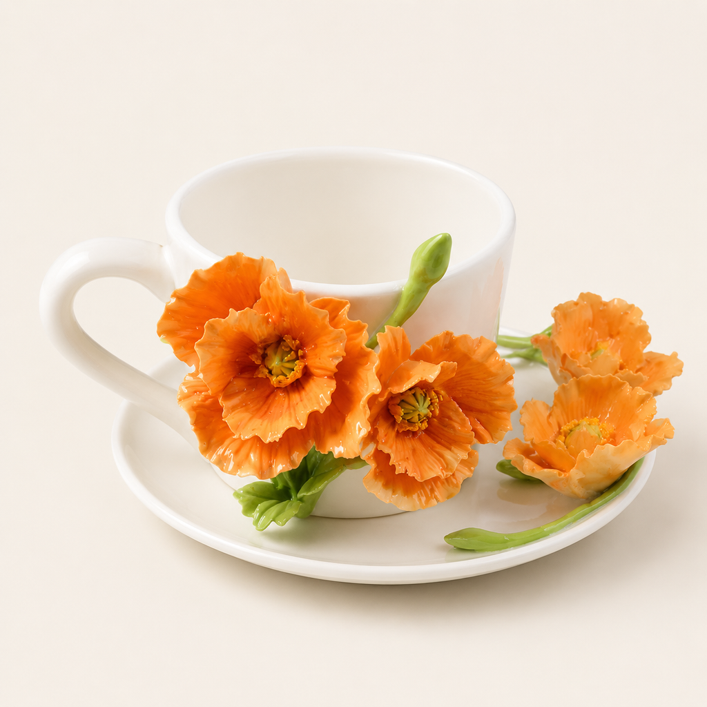 Cup & Saucer- The Orange Poppy Flower