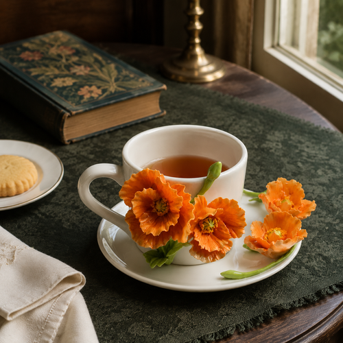 Cup & Saucer- The Orange Poppy Flower
