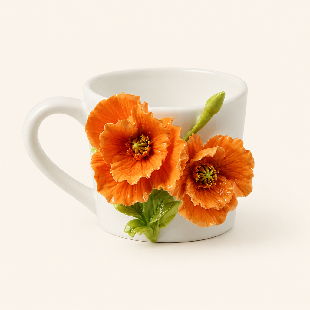 Cup & Saucer- The Orange Poppy Flower